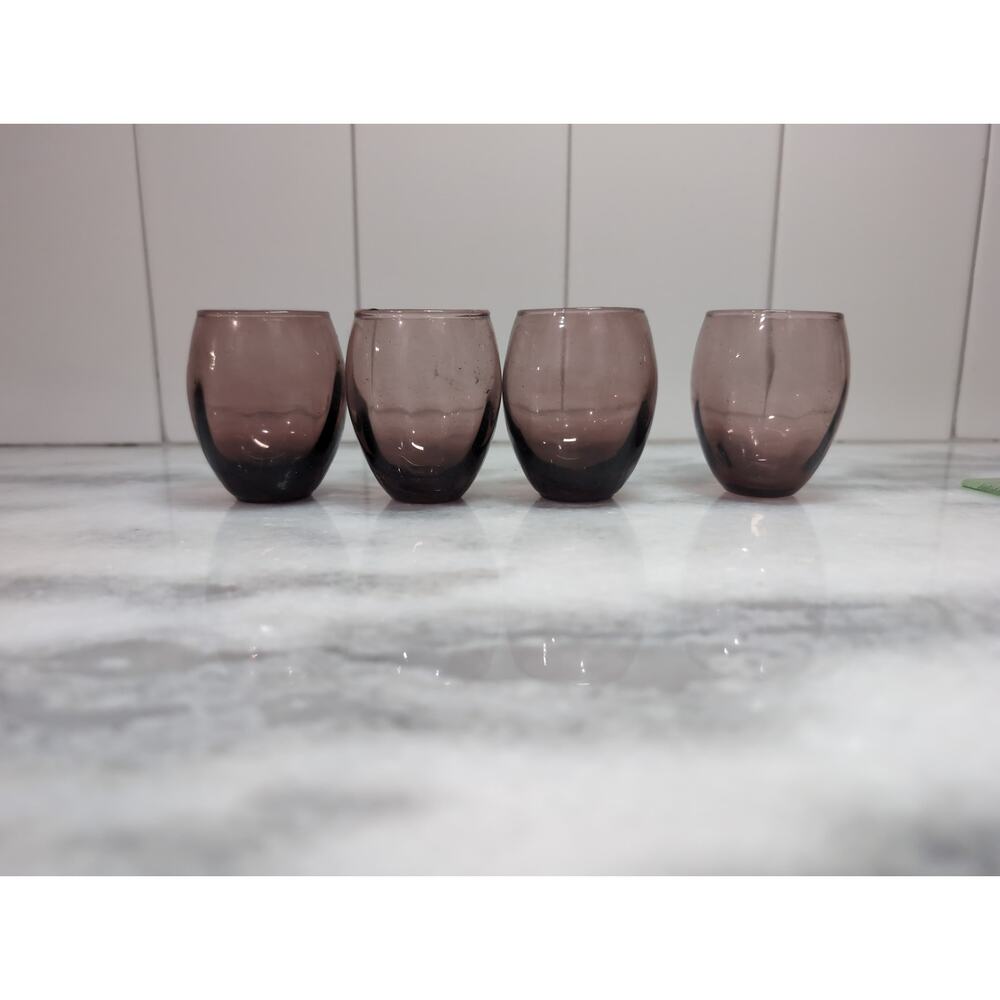 Amethyst Handblown Cordial Glasses Set of 4, Vintage Glassware, Small Cup, 2.5"H